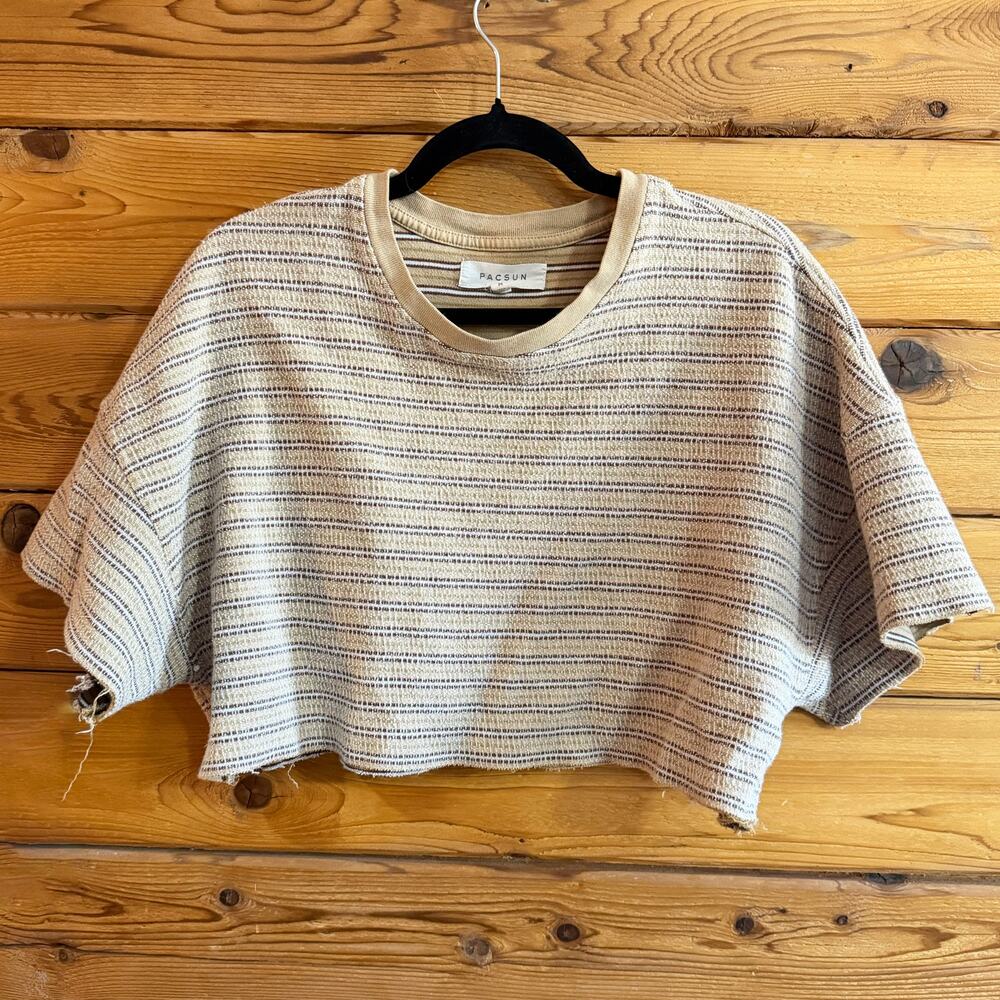 Pacsun Tan & White Textured Cropped Oversized Shirt Medium